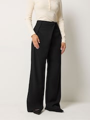 Long Tall Sally Black Drape Wide Leg Trousers - Image 3 of 6