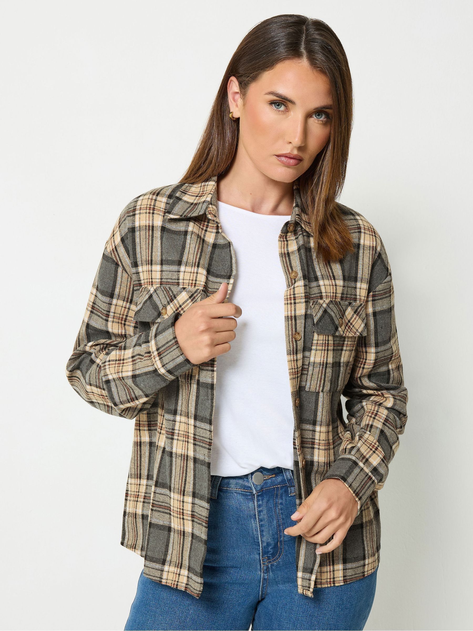 Long Tall Sally Women's Natural Check Print Cotton Shirt - Image 1