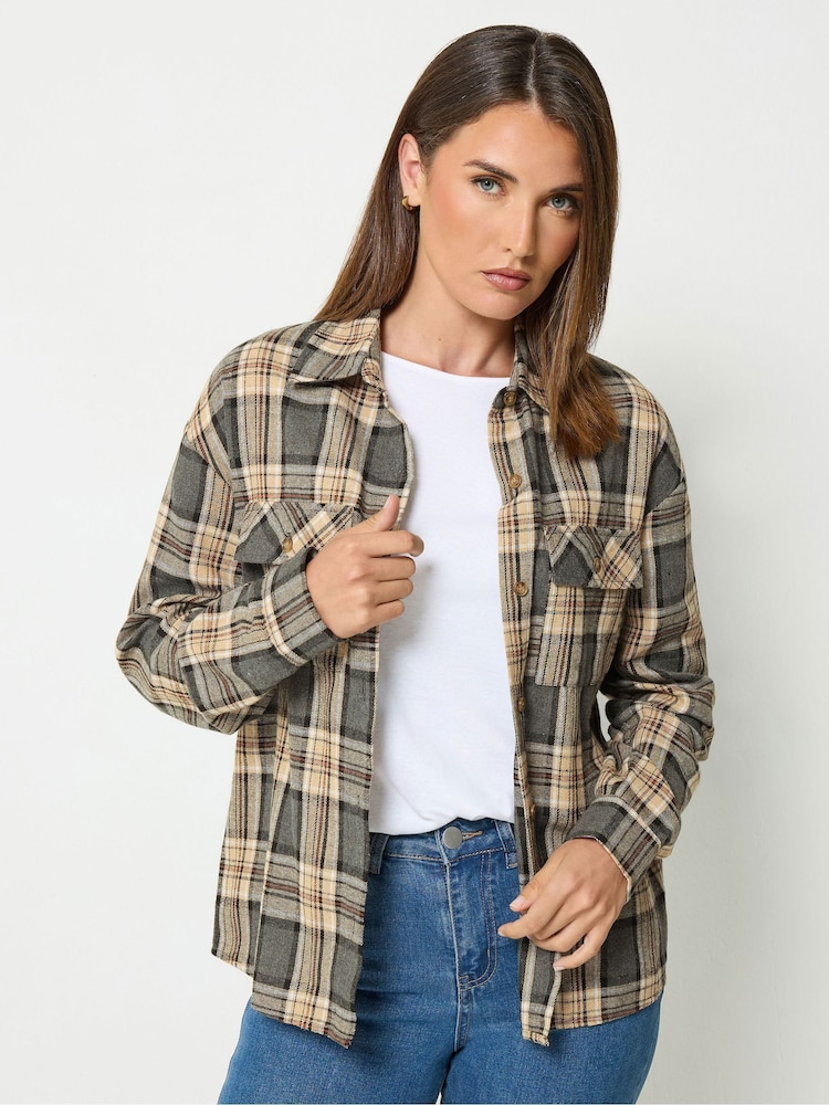 Təbii - Long Tall Sally Check Print Cotton Shirt - 7şəkildən 1 şəkil