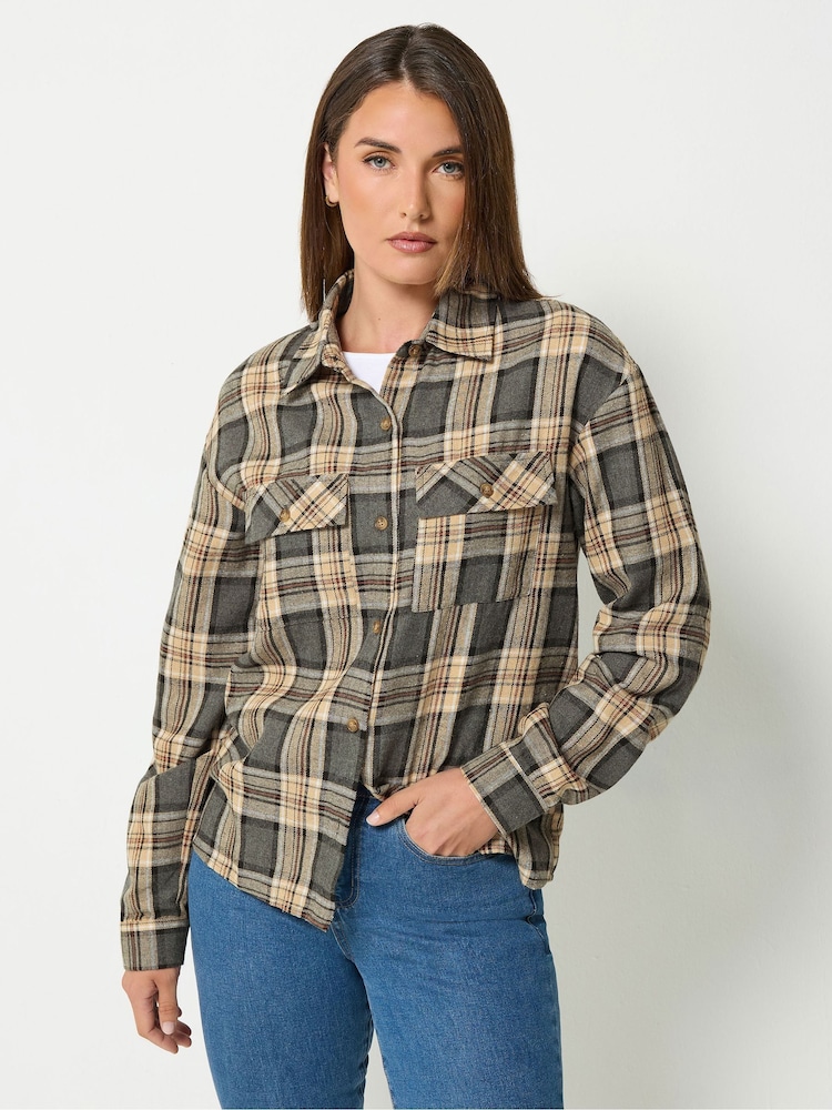 Təbii - Long Tall Sally Check Print Cotton Shirt - 7şəkildən 2 şəkil