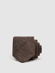 Reiss Chocolate Brown Ermo Silk-Blend Slub Textured Tie - Image 1 of 5