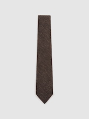 Reiss Chocolate Brown Ermo Silk-Blend Slub Textured Tie - Image 2 of 5