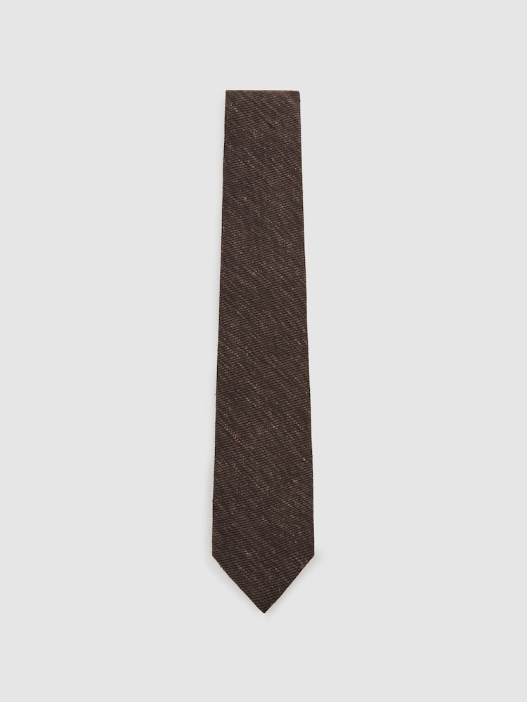 Reiss Chocolate Brown Ermo Silk-Blend Slub Textured Tie - Image 2 of 5 Reiss Chocolate Brown Ermo Silk-Blend Slub Textured Tie - Image 2 of 5