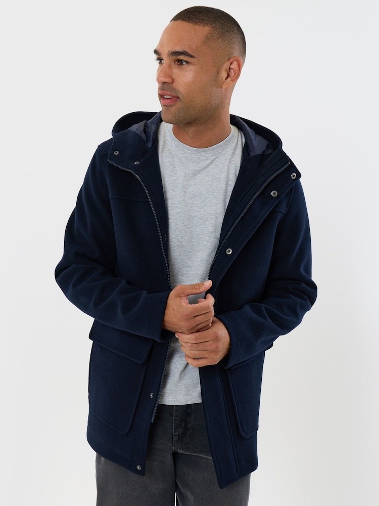 Threadbare Blue Faux Wool Hooded Jacket - Image 2 of 5 Threadbare Blue Faux Wool Hooded Jacket - Image 2 of 5