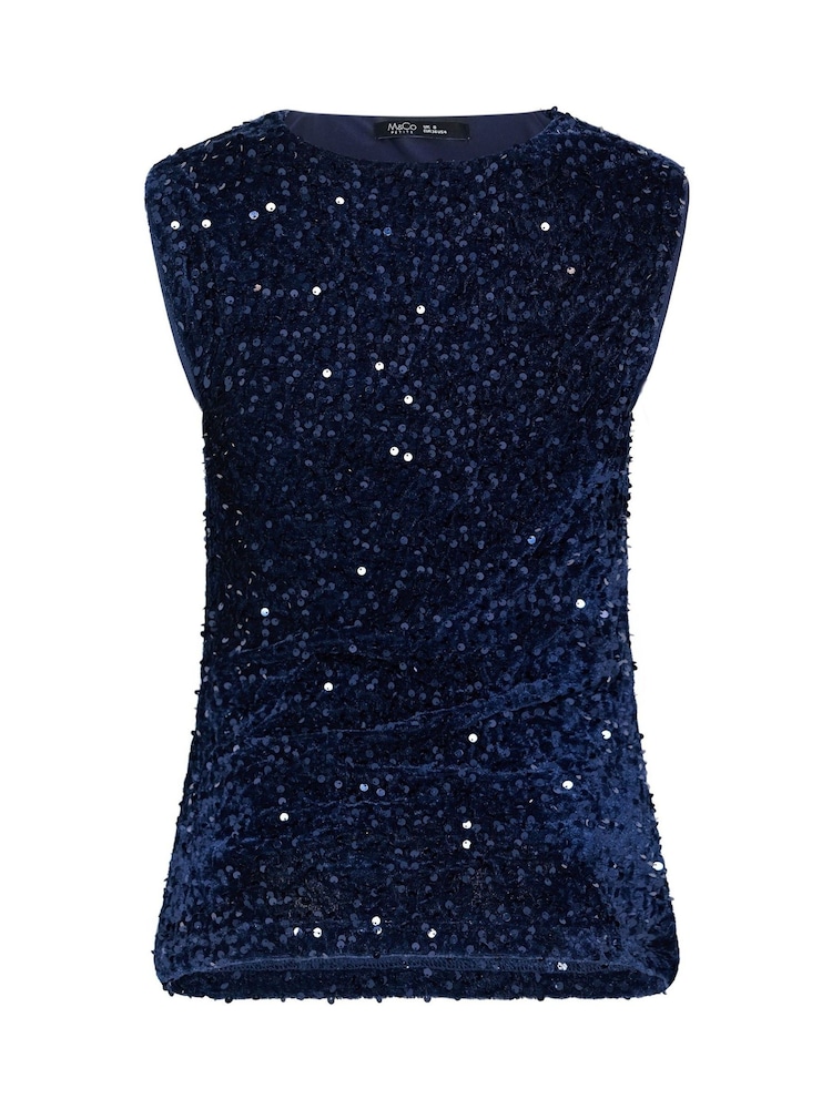 M&Co Blue Petite Sequin Velvet Cowl Neck Top - Image 6 of 6 M&Co Blue Petite Sequin Velvet Cowl Neck Top - Image 6 of 6
