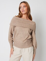 Threadbare Brown Knitted Bardot Jumper - Image 1 of 4
