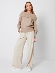 Threadbare Brown Knitted Bardot Jumper - Image 3 of 4