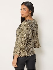M&Co Gold Petite Sequin Flute Top - Image 3 of 6