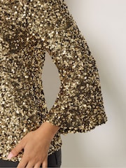 M&Co Gold Petite Sequin Flute Top - Image 4 of 6