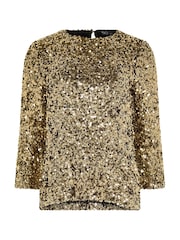 M&Co Gold Petite Sequin Flute Top - Image 5 of 6