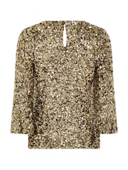 M&Co Gold Petite Sequin Flute Top - Image 6 of 6