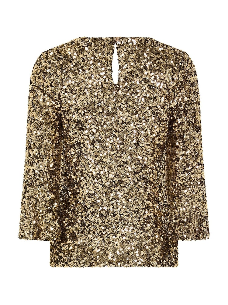M&Co Gold Petite Sequin Flute Top - Image 6 of 6 M&Co Gold Petite Sequin Flute Top - Image 6 of 6
