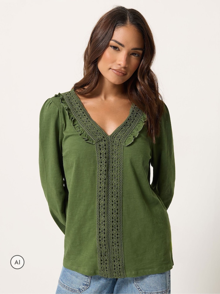 M&Co Green Petite Frill Detail Blouse - Image 1 of 6 M&Co Green Petite Frill Detail Blouse - Image 1 of 6