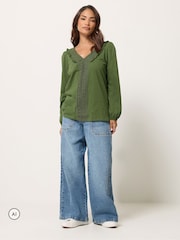 M&Co Green Petite Frill Detail Blouse - Image 2 of 6