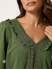 M&Co Green Petite Frill Detail Blouse - Image 4 of 6