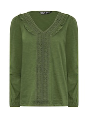 M&Co Green Petite Frill Detail Blouse - Image 5 of 6