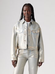 Levi's® Optical Illusion Silver Shrunken 90's Trucker 100% Cotton Jacket - Image 1 of 7