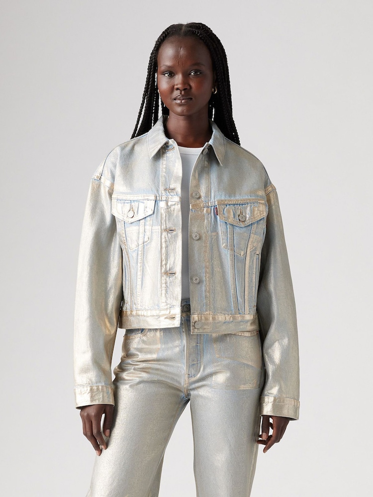 Levi's® Optical Illusion Silver Shrunken 90's Trucker 100% Cotton Jacket - Image 1 of 7