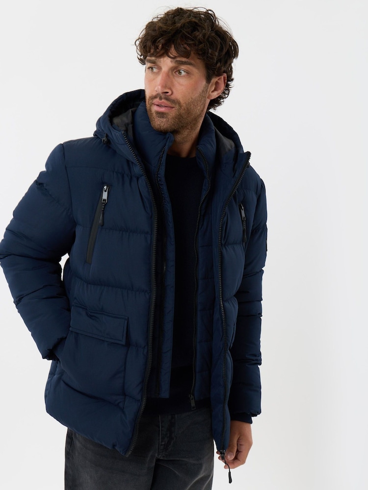 Синій - Threadbare Showerproof Padded Double Zip Coat - Image 1 of 5