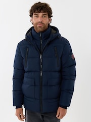 Синій - Threadbare Showerproof Padded Double Zip Coat - Image 2 of 5