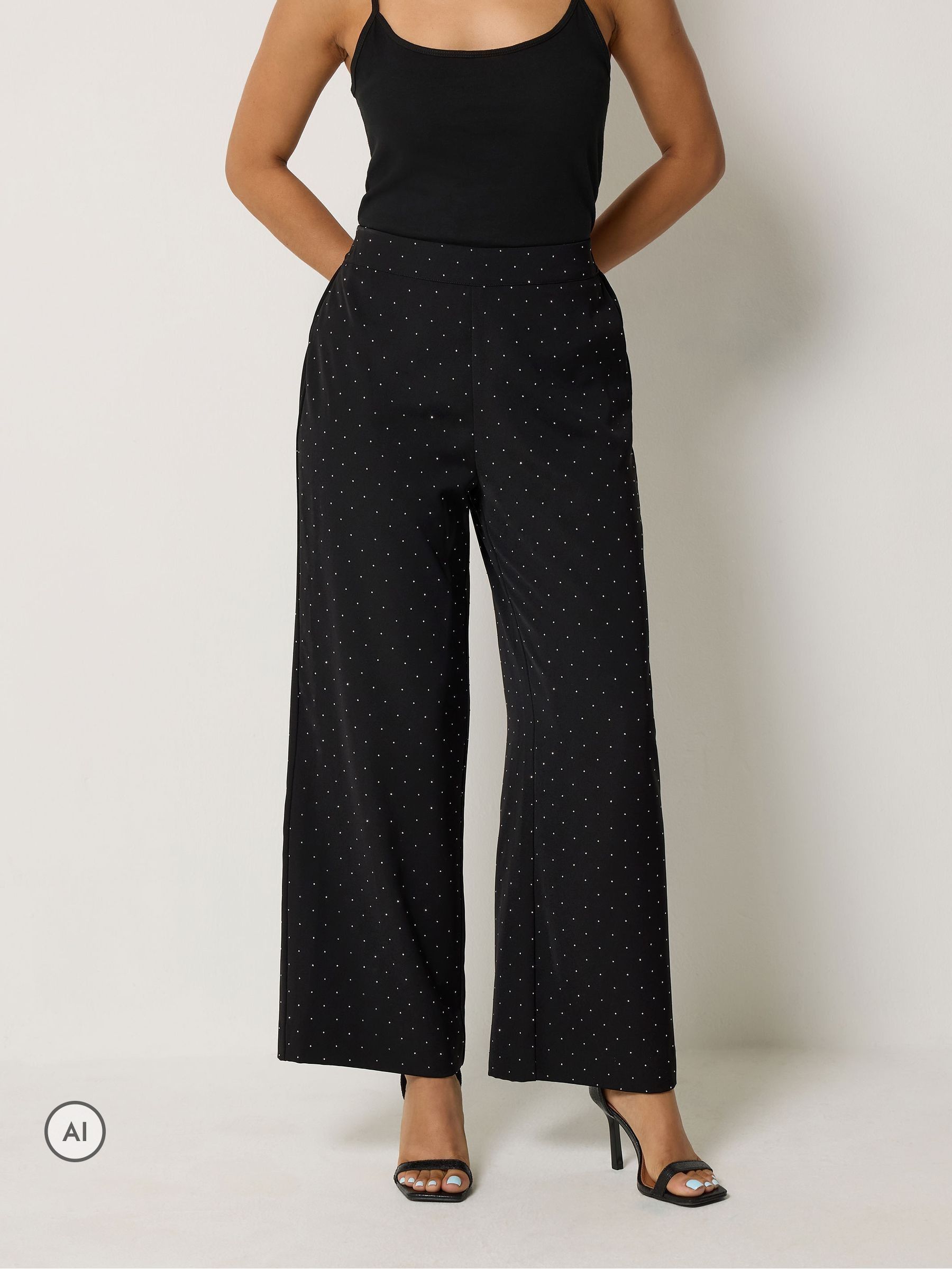 M&Co Women's Black Wide Leg Stud Trousers In | : Small - Image 3