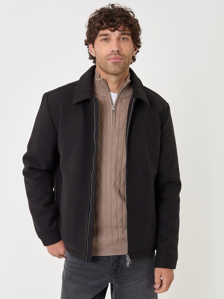 Threadbare Black Faux Wool Lightweight Collared Jacket - Image 2 of 5 Threadbare Black Faux Wool Lightweight Collared Jacket - Image 2 of 5