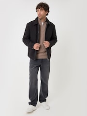 Threadbare Black Faux Wool Lightweight Collared Jacket - Image 4 of 5