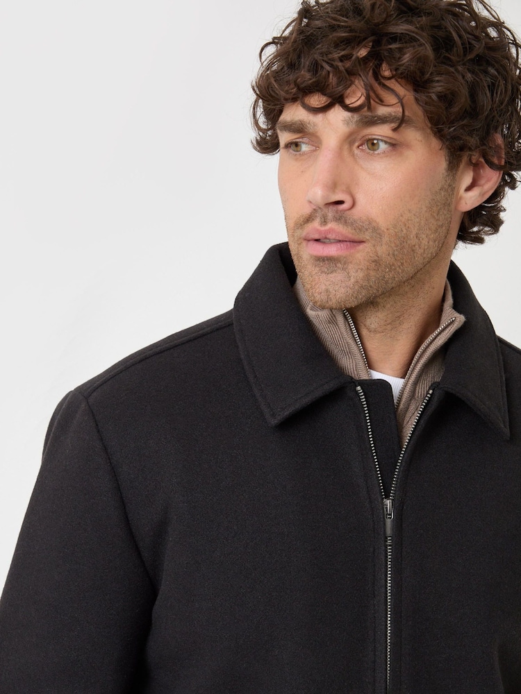 Threadbare Black Faux Wool Lightweight Collared Jacket - Image 5 of 5 Threadbare Black Faux Wool Lightweight Collared Jacket - Image 5 of 5