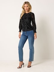 M&Co Black Petite Baroque Devoré Long Sleeve Top - Image 2 of 6