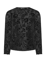 M&Co Black Petite Baroque Devoré Long Sleeve Top - Image 5 of 6