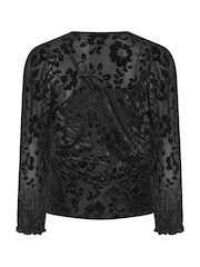 M&Co Black Petite Baroque Devoré Long Sleeve Top - Image 6 of 6