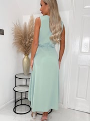 AX Paris Blue Duck Egg Gathered Midi Dress With Shoulder Pads - Image 2 of 4
