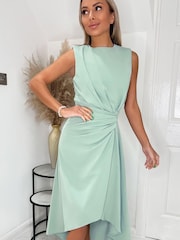AX Paris Blue Duck Egg Gathered Midi Dress With Shoulder Pads - Image 3 of 4
