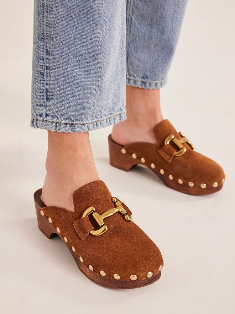 Boden Brown Snaffle Trim Heeled Clogs - Image 1 of 4 Boden Brown Snaffle Trim Heeled Clogs - Image 1 of 4