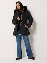 M&Co Black Petite Short Belted Coat - Image 2 of 6