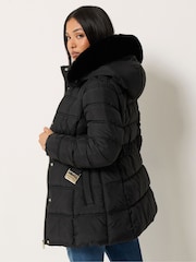 M&Co Black Petite Short Belted Coat - Image 3 of 6
