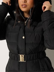 M&Co Black Petite Short Belted Coat - Image 4 of 6