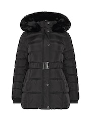 M&Co Black Petite Short Belted Coat - Image 5 of 6