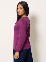 M&Co Purple Petite Frill Detail Cotton Blouse - Image 3 of 6