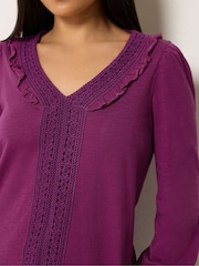 M&Co Purple Petite Frill Detail Cotton Blouse - Image 4 of 6