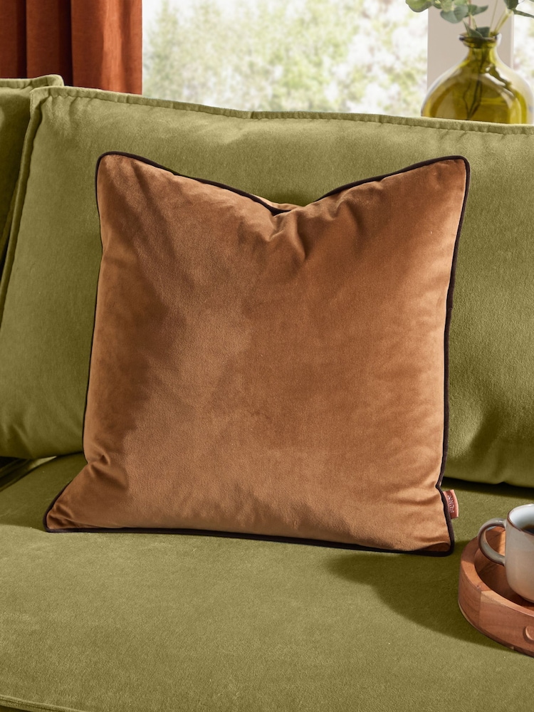 Furn Caramel/Chocolate Meridian Velvet 45 x 45cm Cushion Cover - Image 1 of 6