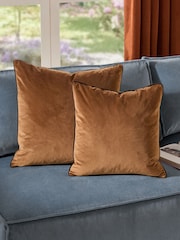Furn Caramel/Chocolate Meridian Velvet 45 x 45cm Cushion Cover - Image 2 of 6