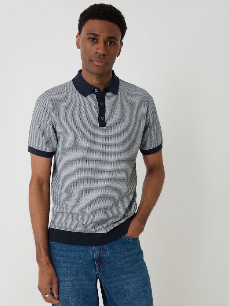 Threadbare Blue Fairisle Knitted Short Sleeve Polo Shirt - Image 1 of 5 Threadbare Blue Fairisle Knitted Short Sleeve Polo Shirt - Image 1 of 5