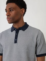 Threadbare Blue Fairisle Knitted Short Sleeve Polo Shirt - Image 4 of 5