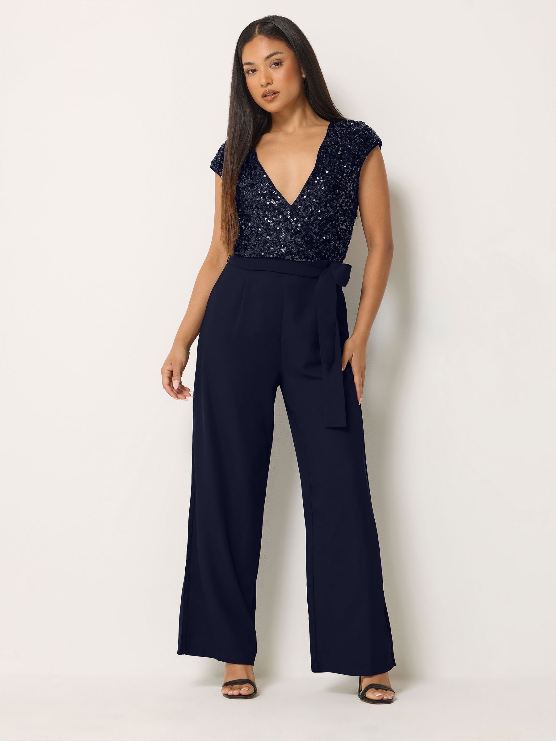 M&Co Women's Dark Navy Petite Sequin Wide Leg Jumpsuit In | : Size 18 - Image 1