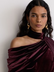 Reiss Burgundy Red Carrie One-Shoulder Drape Wide-Leg Jumpsuit - Image 4 of 7