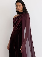 Reiss Burgundy Red Carrie One-Shoulder Drape Wide-Leg Jumpsuit - Image 6 of 7