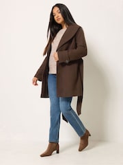 M&Co Brown Petite Belted Midi Coat - Image 2 of 6