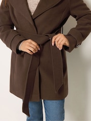 M&Co Brown Petite Belted Midi Coat - Image 4 of 6