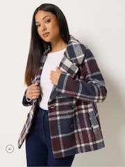 M&Co Red Petite Check Peacoat - Image 1 of 6